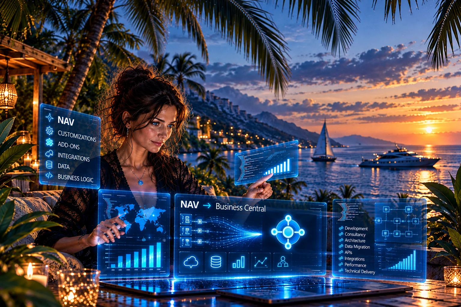 NAV2BC technical development and Business Central integration on a tropical terrace